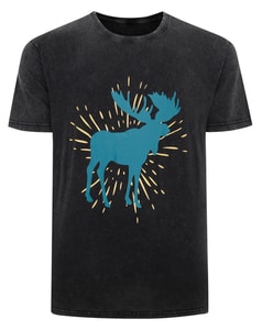 Bigdude – T-Shirt mit Elch-Print, verwaschenes Schwarz